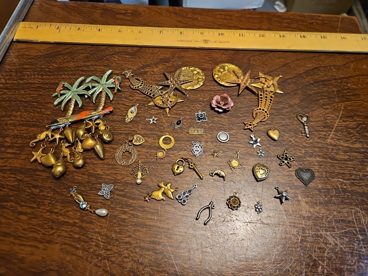 Lot Of 50 Mixed Parts Pcs France Vintage 60s Brass Stampings Findings Jewelry 14