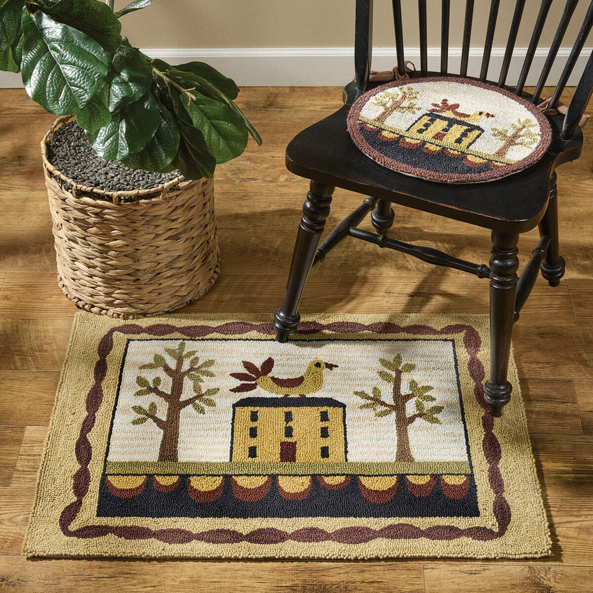 Primitive Farmhouse Bless Our Home Hooked Rug 2' X 3'