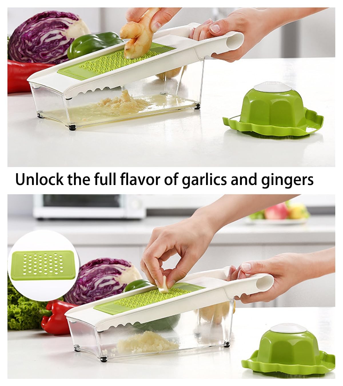 NACOLUS Cheese Grater with Container,5 In 1 Mandoline Slicer 11.4*4.7, Green