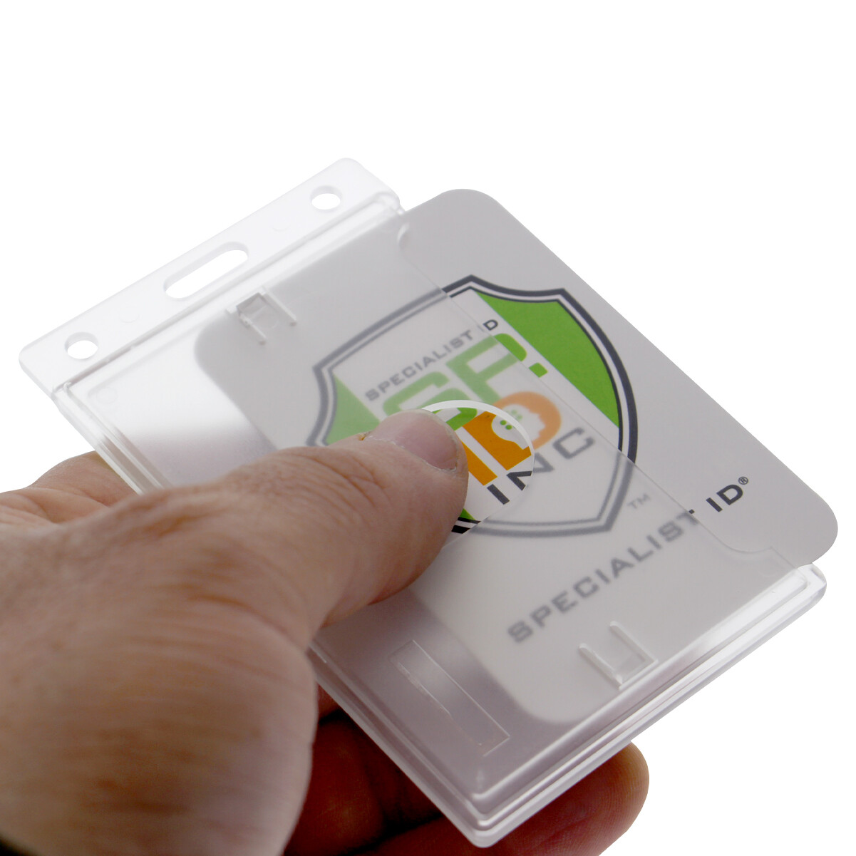 5 Pack - Premium Clear Hard Plastic Vertical Badge Holder by Specialist ID