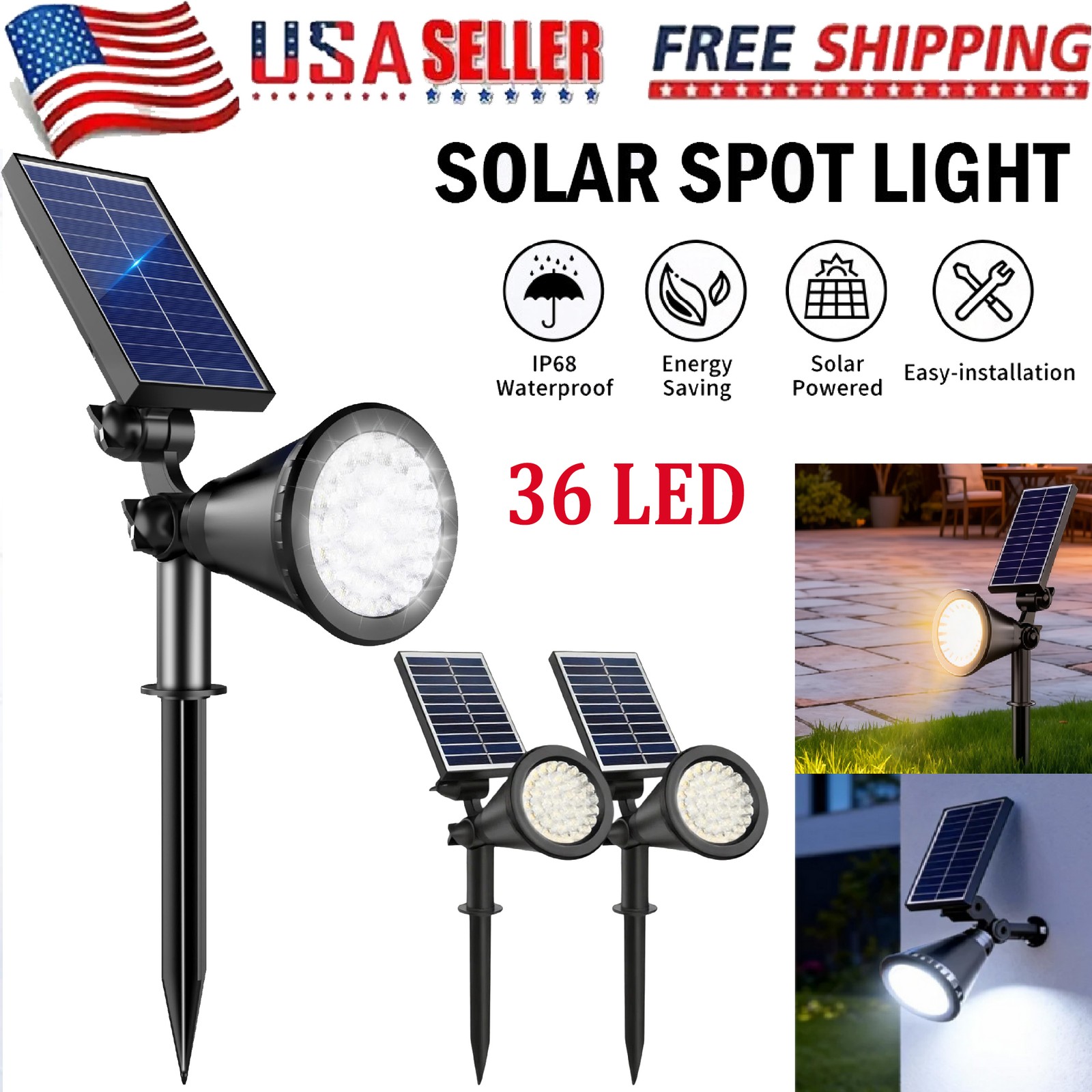 LED Solar Spot Light Outdoor Waterproof Landscape Spotlight Garden Security Lamp