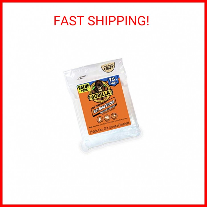 Gorilla Hot Glue Sticks, Clear Glue, Mini Size 4" Long x 0.27" Diameter, 75 Coun