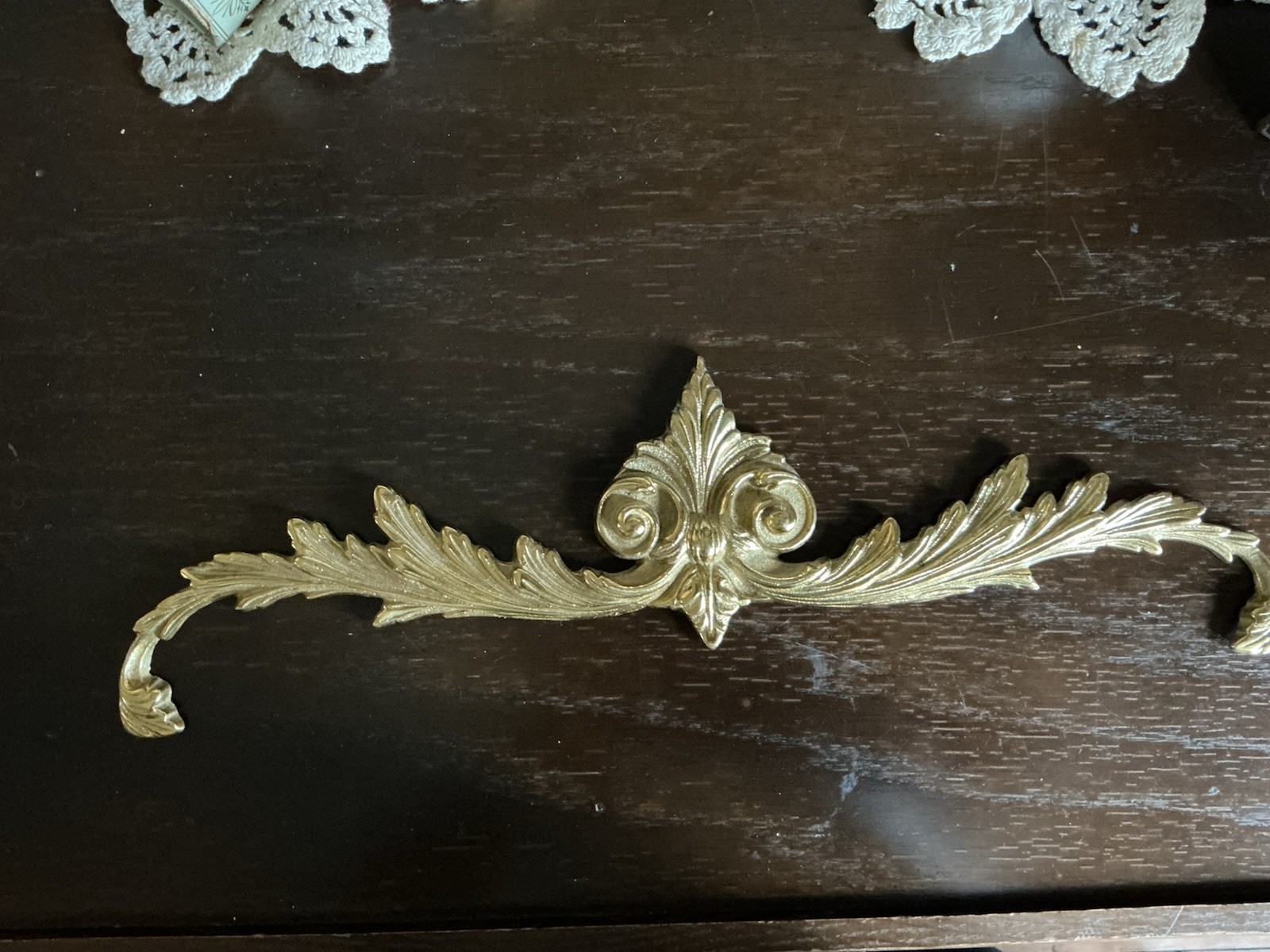 Vtg Solid Brass Wall Decor Ornate Baroque Topper  16” Long