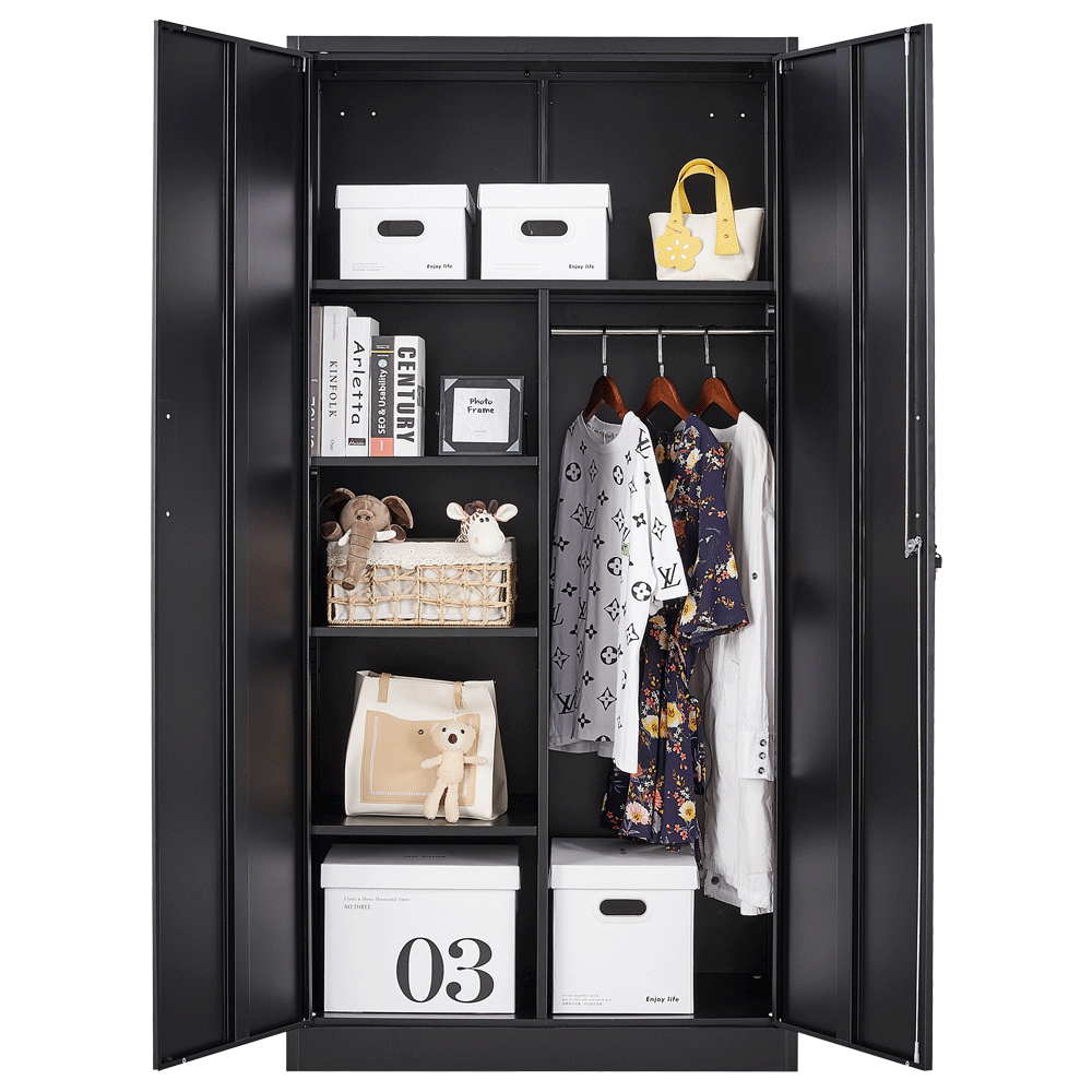 Metal Storage Cabinet Lockable Wardrobe Cabinet with Adjustable Shelves 72 inch
