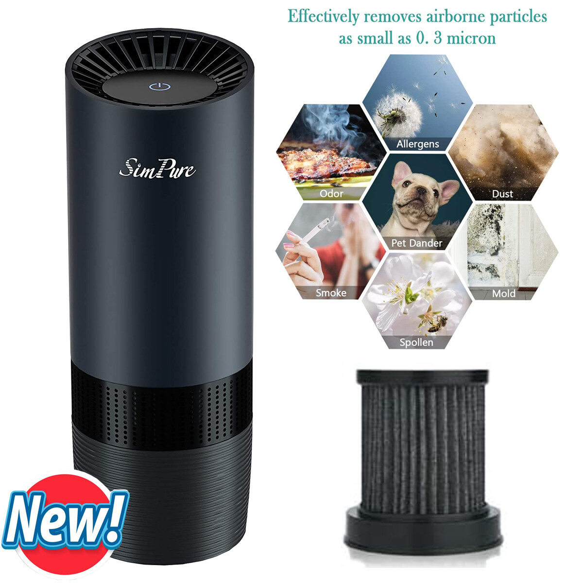 Portable Air Purifier for Home Car 2022 Upgraded H13 True HEPA Filter Cleans Air