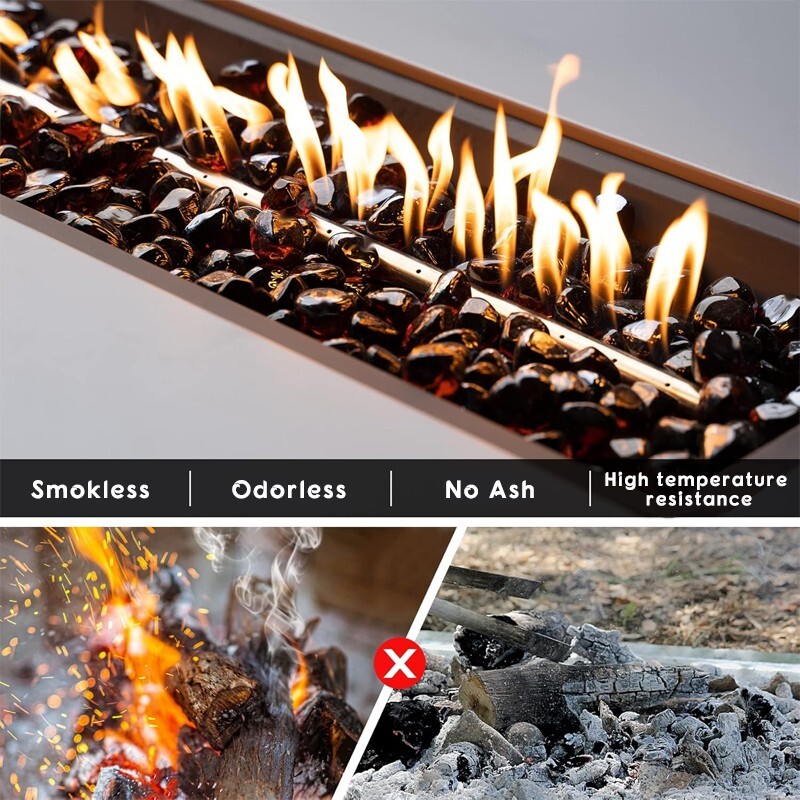 1" Heart Shaped Fireproof Glass Stone for Fire Pits, Fireplaces - Brown 1/3/5 lb