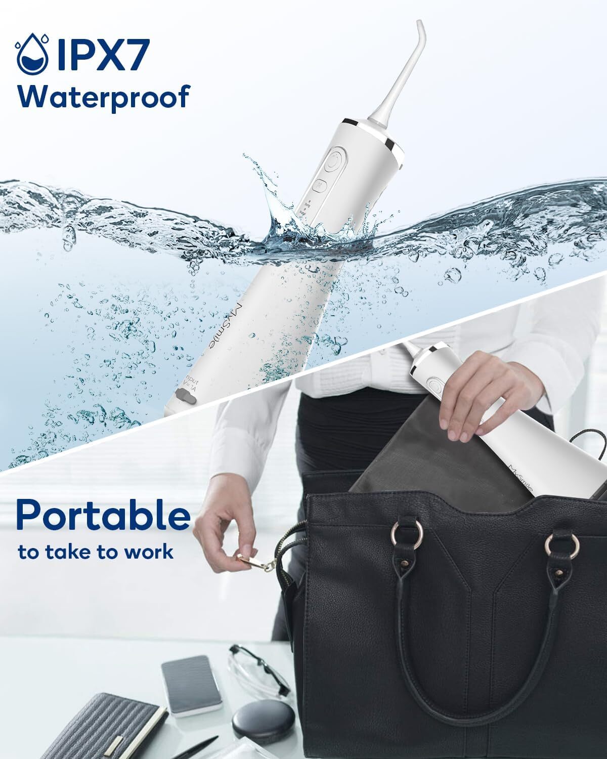 MySmile LP211 Cordless Water Dental Flosser Oral Irrigator 5 Modes 8Tips