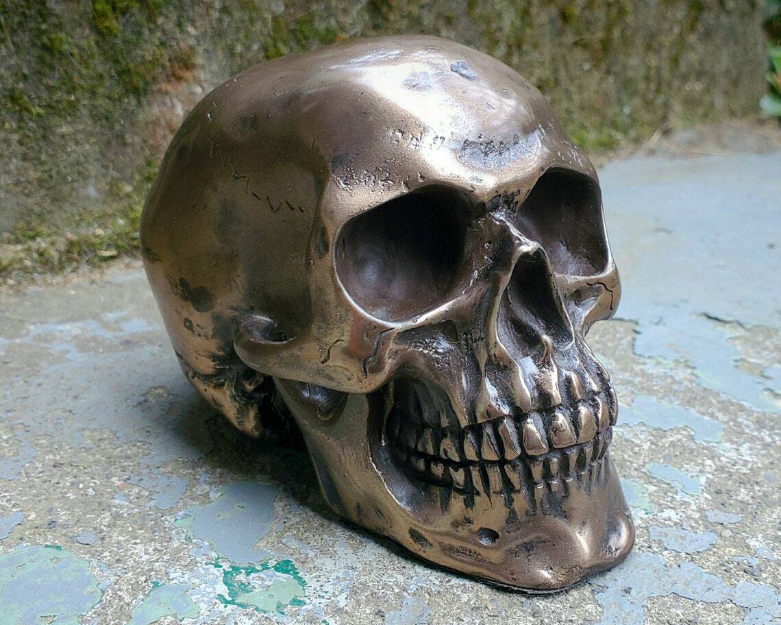 Bronze Skull, Human Skull, Gothic Decor, Oddities, Curiosities, 4.5 Inch