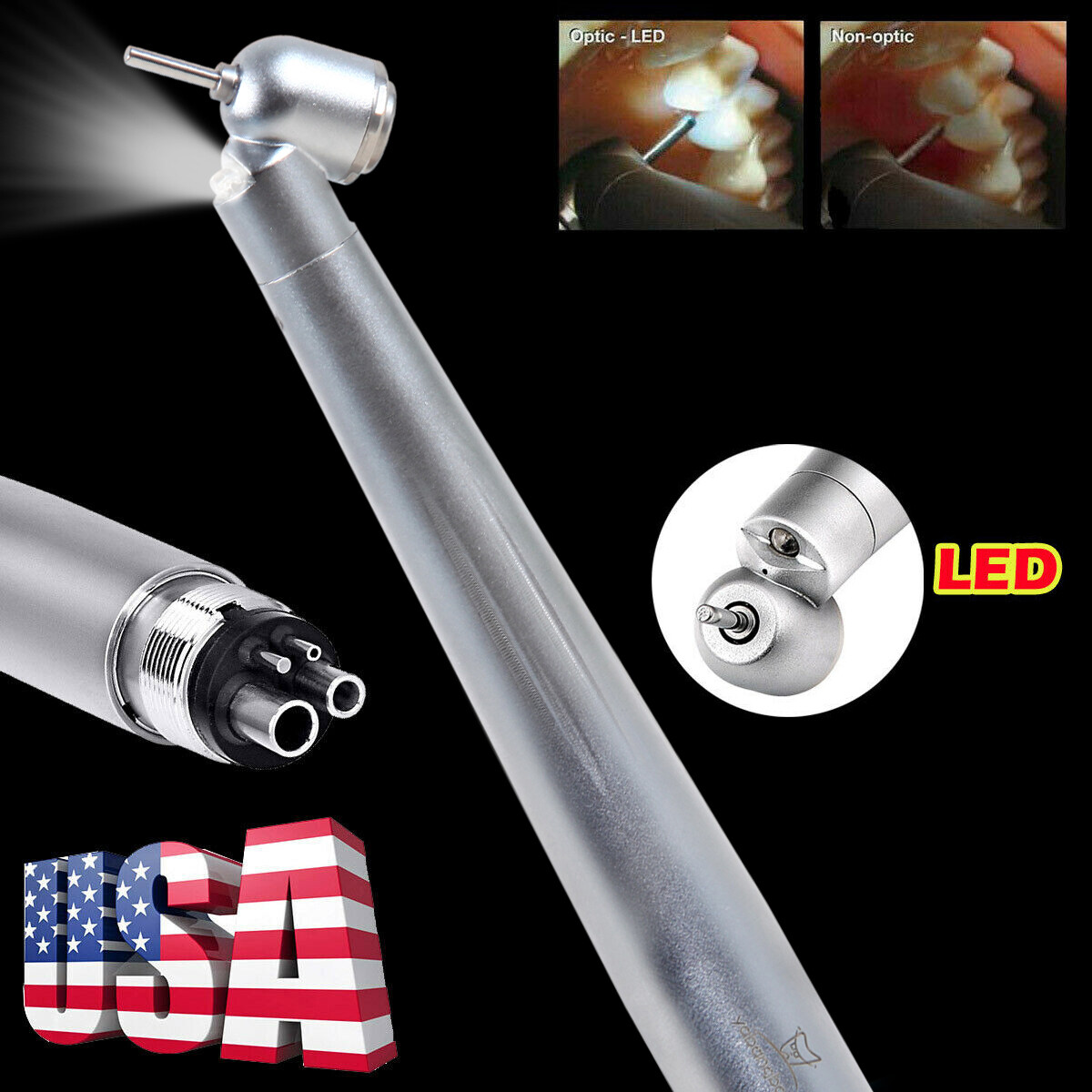 NSK Style Dental LED 45° Degree Surgical High Speed Handpiece Push Button 4 Hole