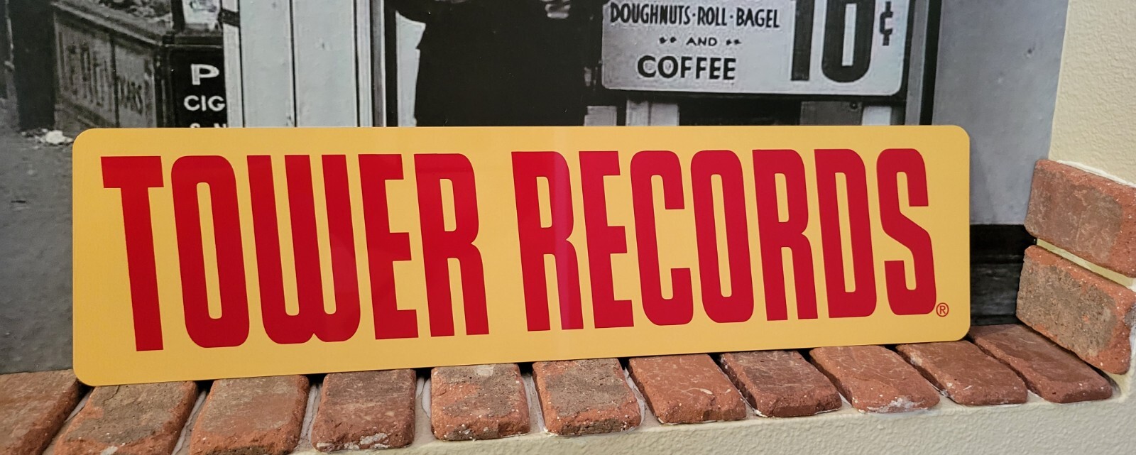 TOWER RECORDS Memorabilia aluminum sign 6" x 23"