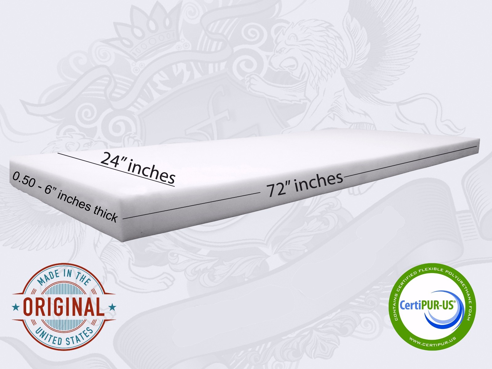 24" x 72" Upholstery Cushion Replacement Foam Sheet - Made in USA FREE SHIPPING