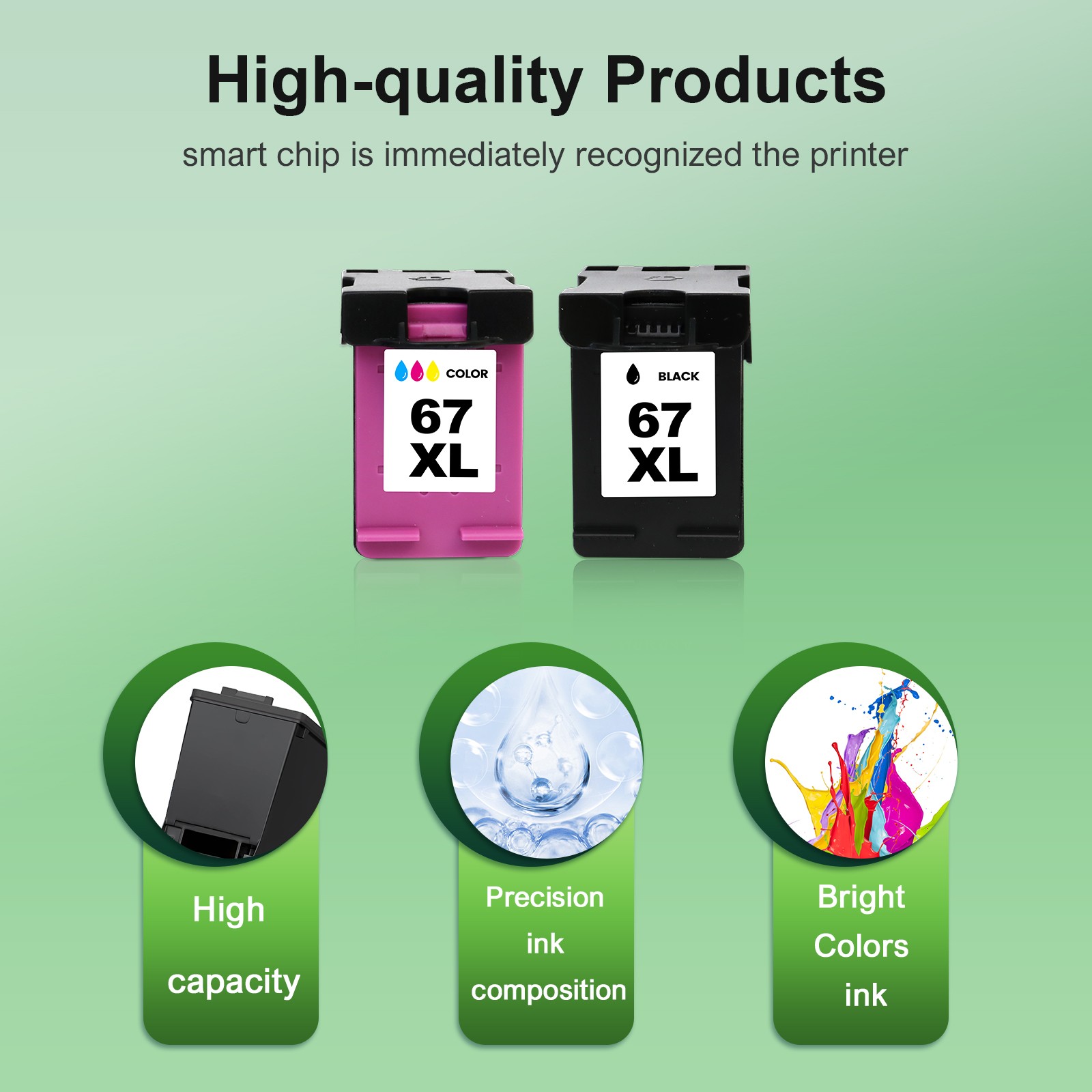 67XL Ink Cartridge Combo for HP Ink 67 Deskjet 2852e 2855e 4152 4155 2700 2700e