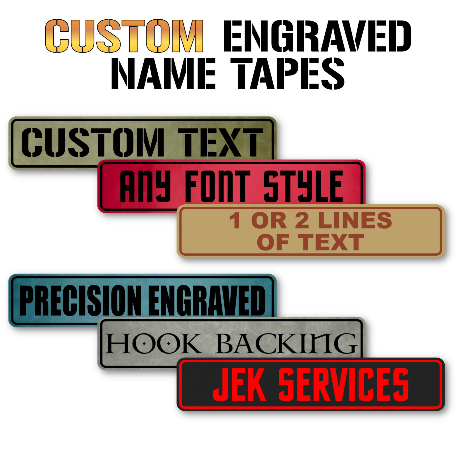 Custom Name Tapes - Laser Engraved & Cut - Hook & Loop Tactical Gear Patches