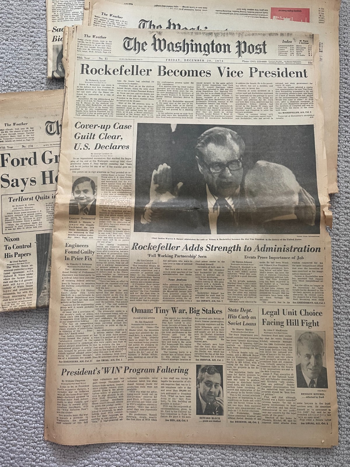 VINTAGE! Washington Post Ford-Nixon-Rockefeller Headlines 1974 Set of 4!