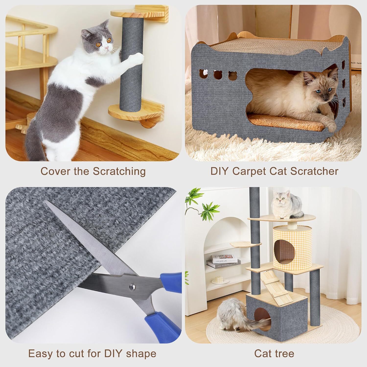 Climbing Cat Scratching Mat Trimmable Self-Adhesive Cat Scratcher Carpet Pads