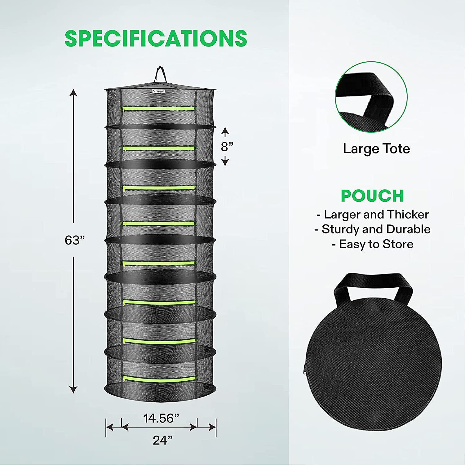 VIVOSUN 2ft 8-Layer Hanging Herb Mesh Rack Foldable Drying Net with Zippers