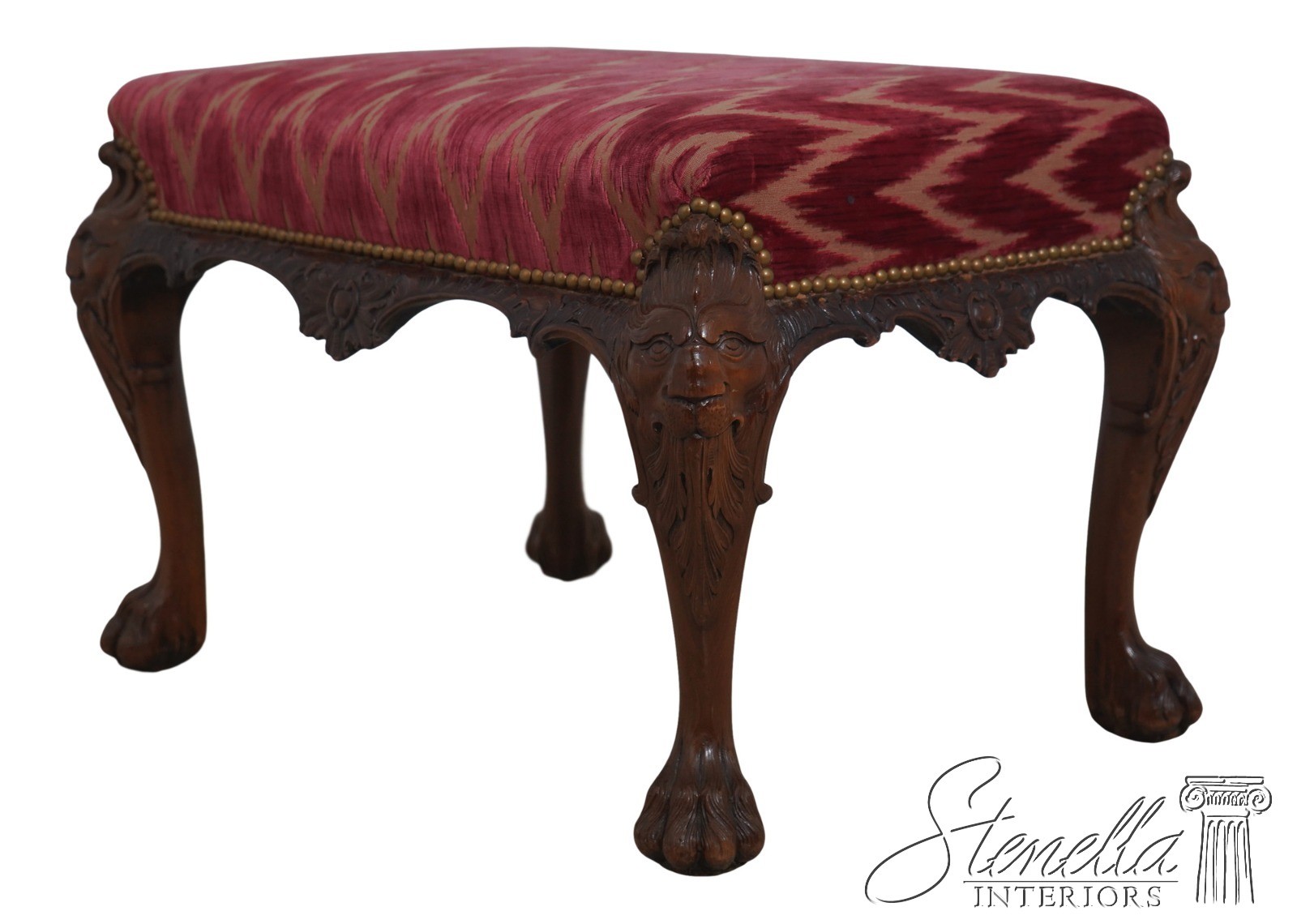 71067: Antique English Carved Paw Foot Chippendale Mahogany Ottoman
