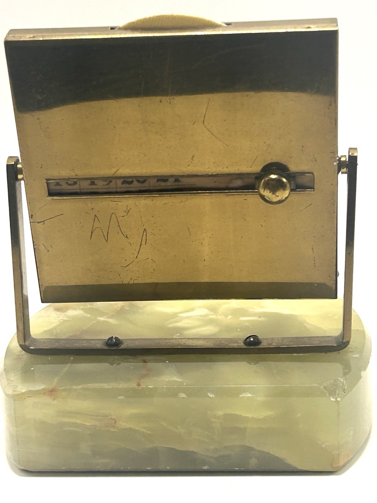 Vintage Green Onyx Marble And Brass 4 Piece Desk Set