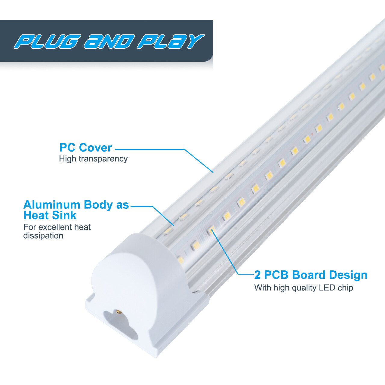 6 PACK 8FT Led Tube Light Fixture(Super Bright White) for Garage Shop Warehouse