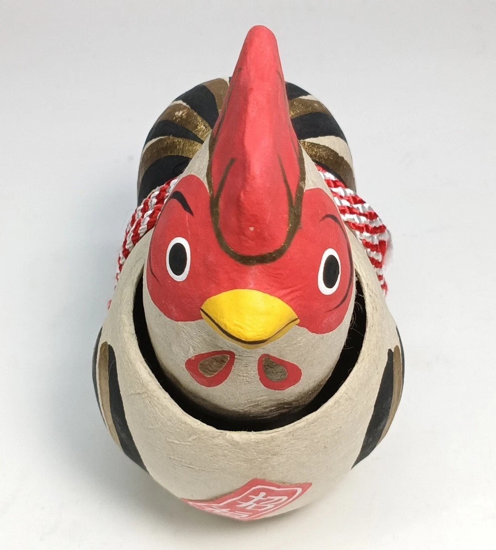 Japanese Paper Mache Bobblehead Chicken Doll Nozawa Folk Art