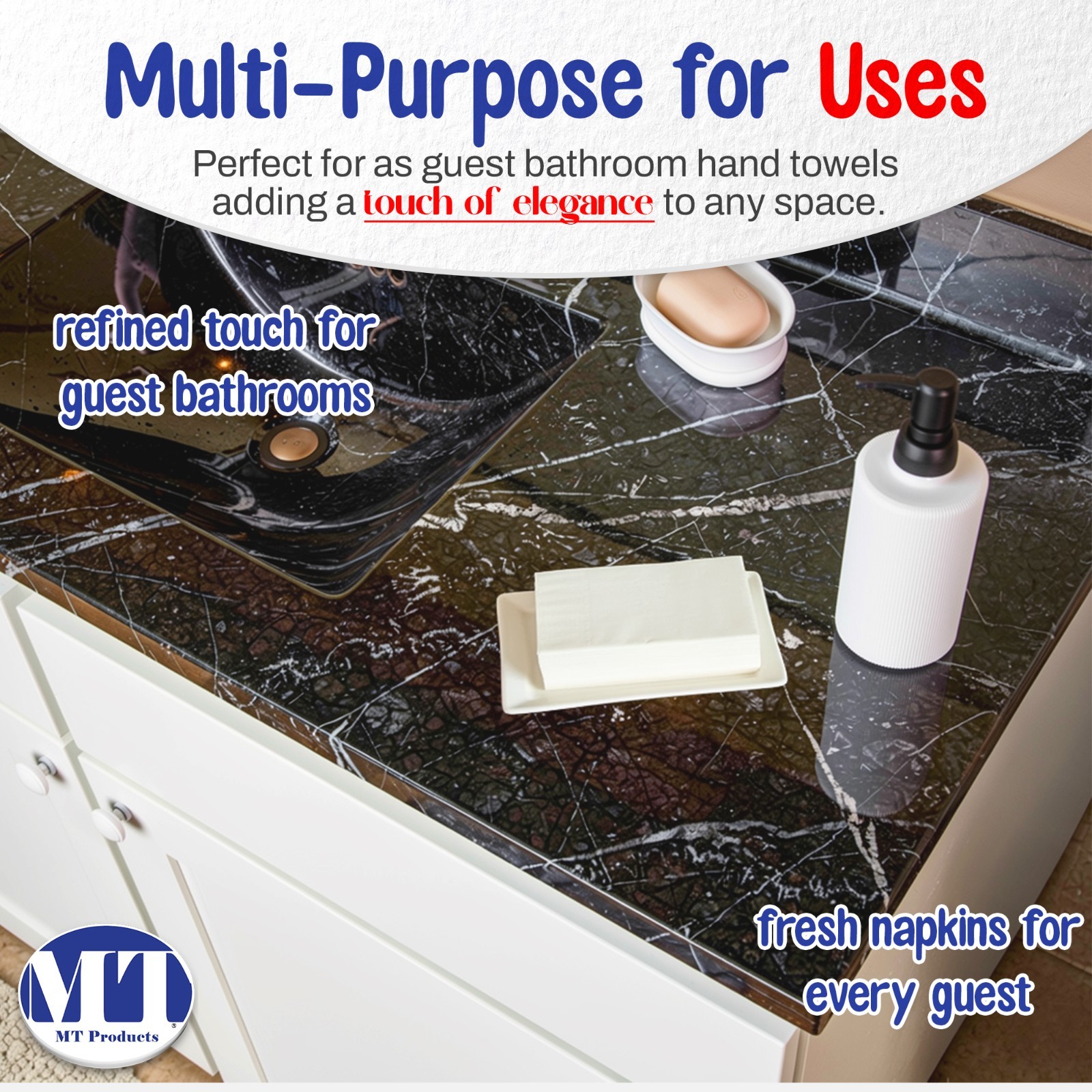 MT Products White Linen-Feel Guest Towels 12"x17" Airlaid Napkins - Pack of 50