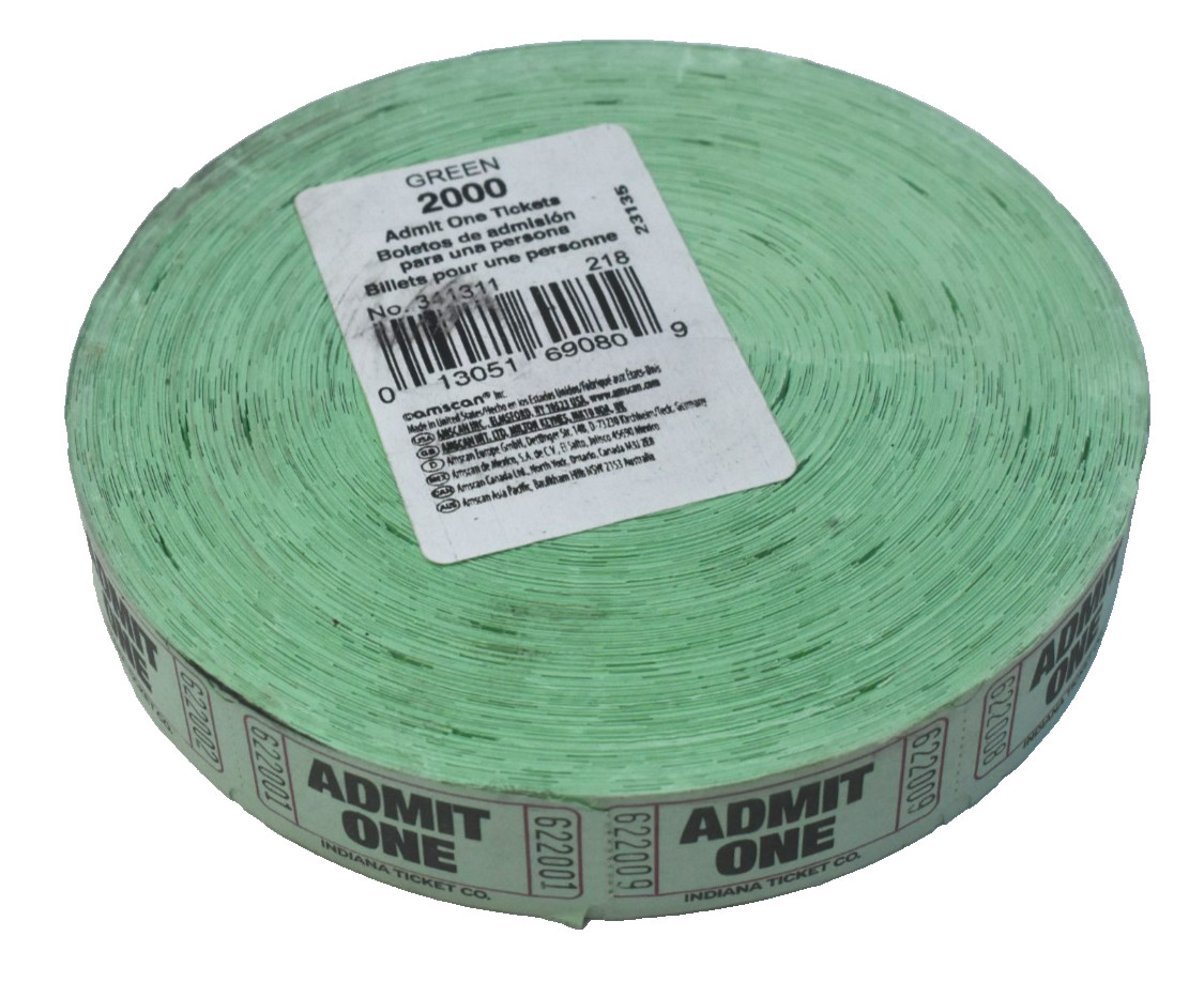 Amscan Admit One Tickets 2000 Tickets Green Blank Coupons Games Events Raffle
