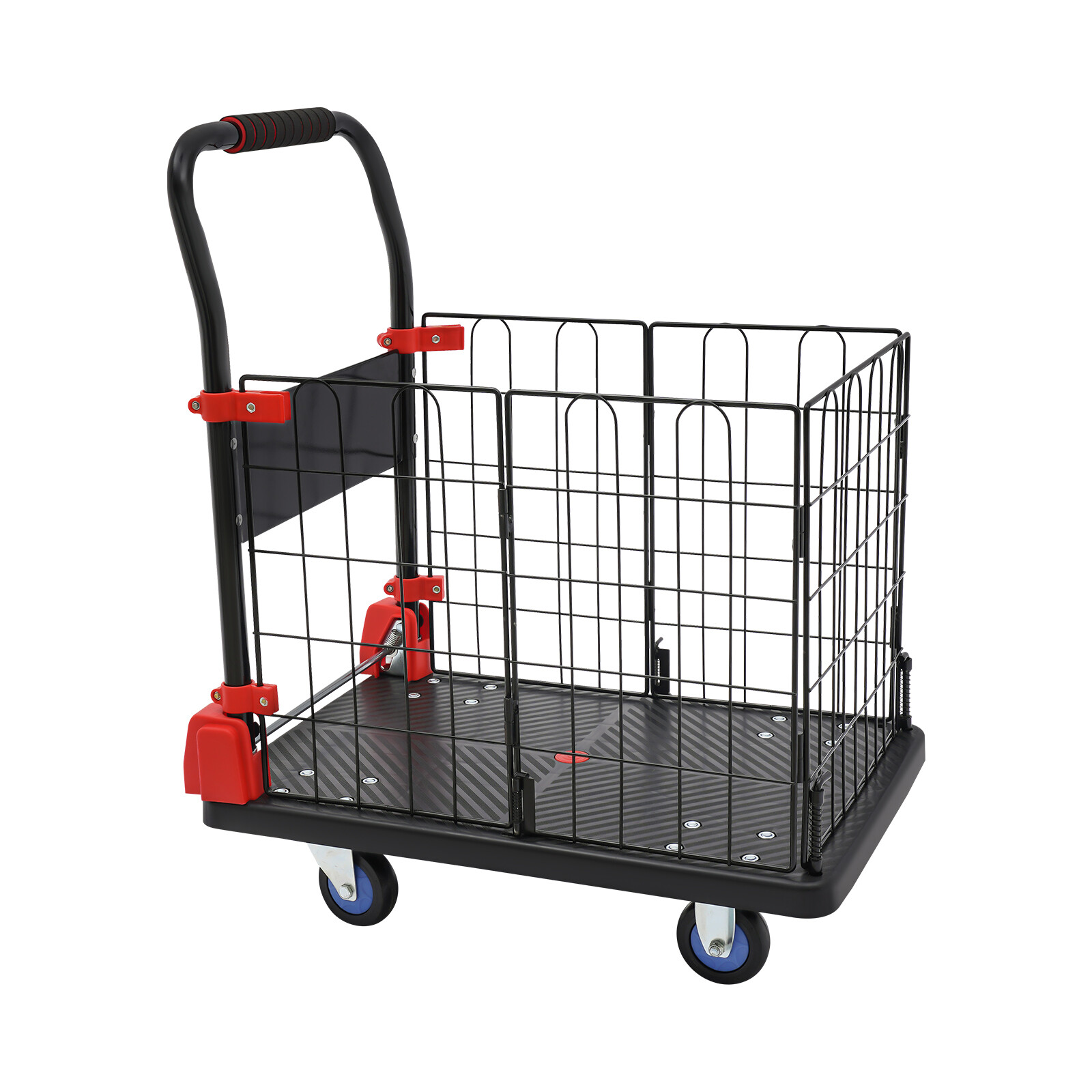 Platform Truck Cart With Cage 2 In 1 Heavy Duty Push Cart Dolly 330lbs Capacity