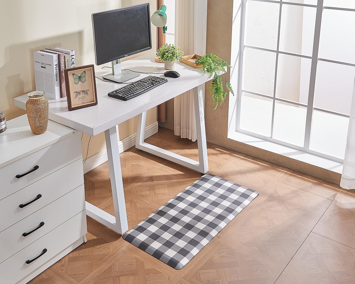 OnesCosy Anti Fatigue Kitchen Rugs 39"L x 17.3"W x 0.5"Th, Plaid Black