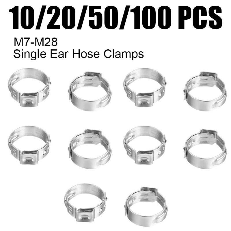 10/100X 304 Stainless Steel Single Ear Hose Clamps Assortment Water Pipe Hoop