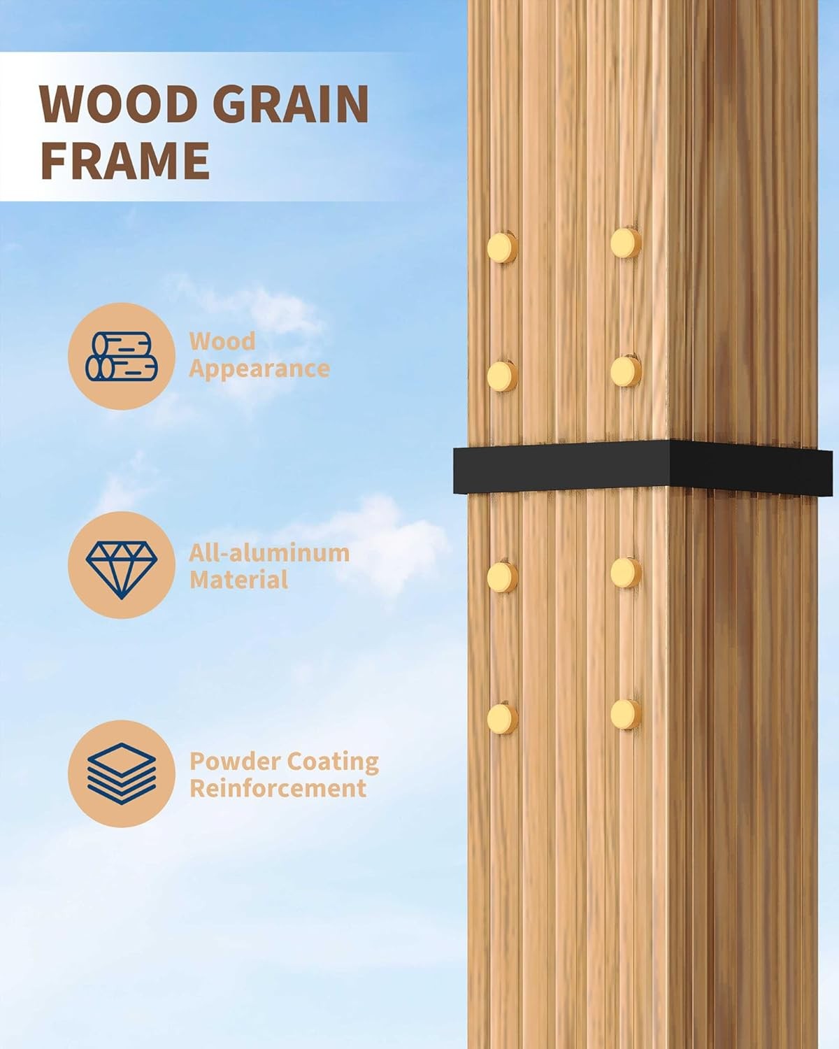 10 x 10 ft Wood-Grain Aluminum Pergola, Outdoor Pergola with Retractable Canopy