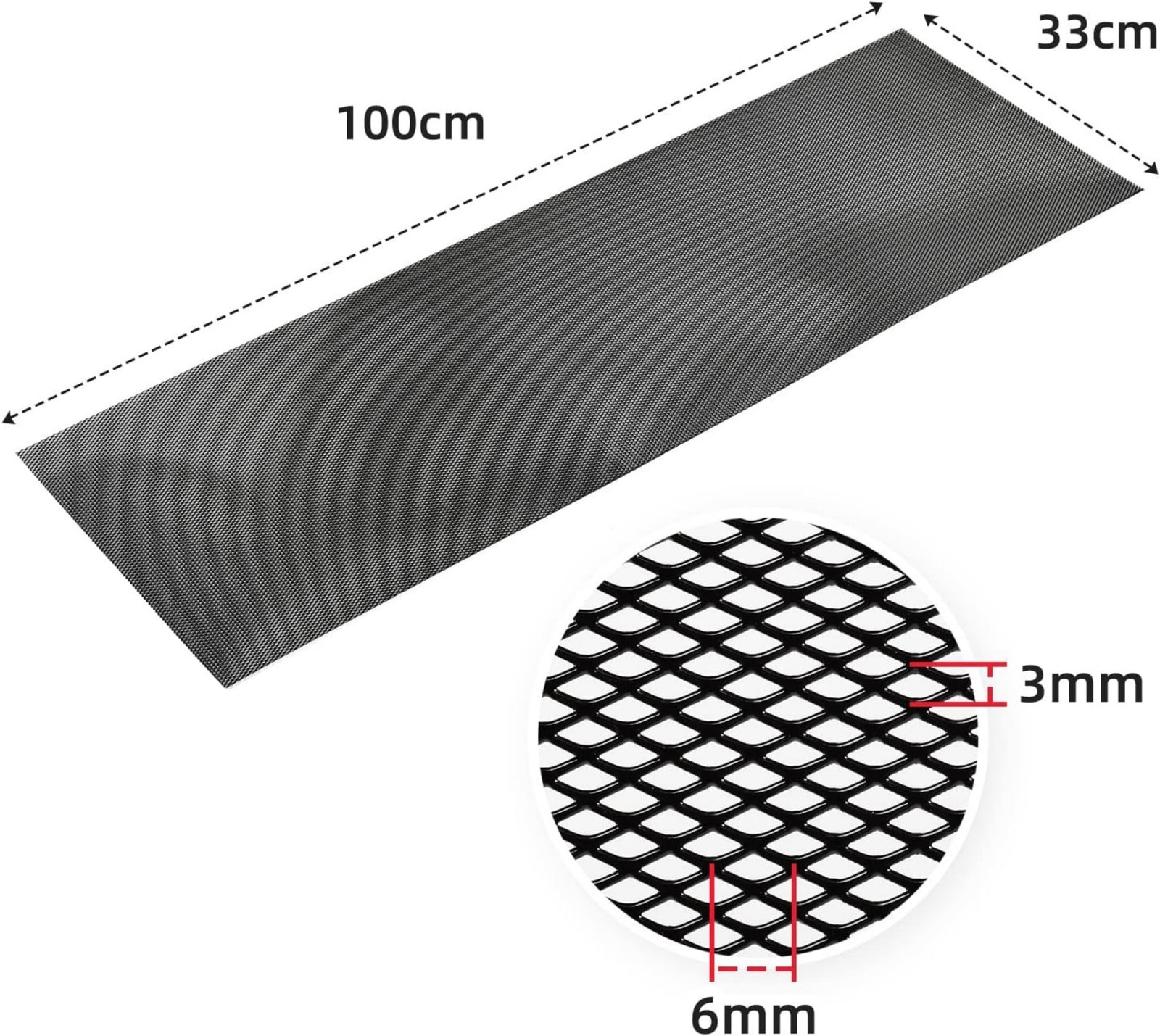 Universal Car Grill Mesh 40" x 13", Black-Painted 3 x 6mm Rhombic Hole black