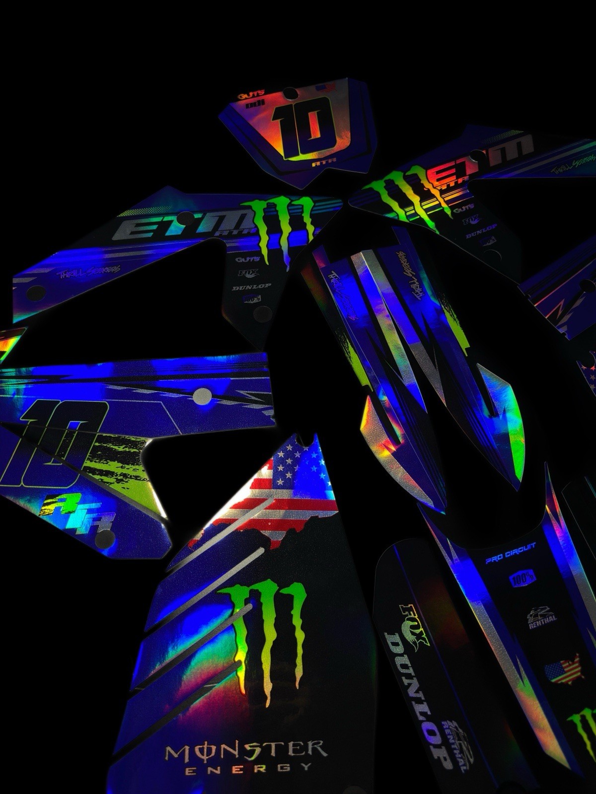 ETM RTR graphics kit decals  THICK AND HIGH GLOSS ..... HOLOGRAPHIC FINISH