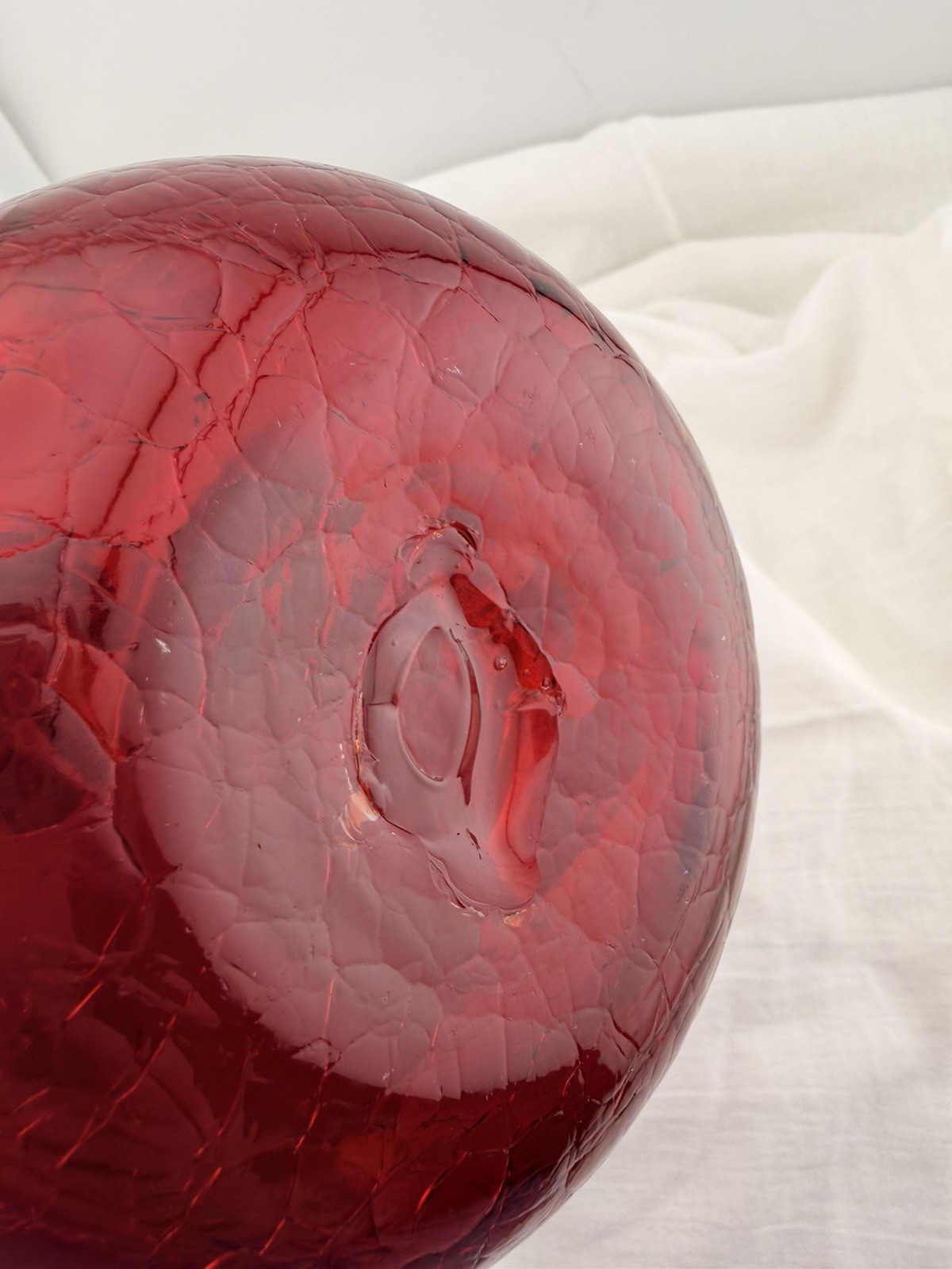 Vintage Blenko Red Glass Decanter Hand Blown Mid Century Modern Art Glass Ruby