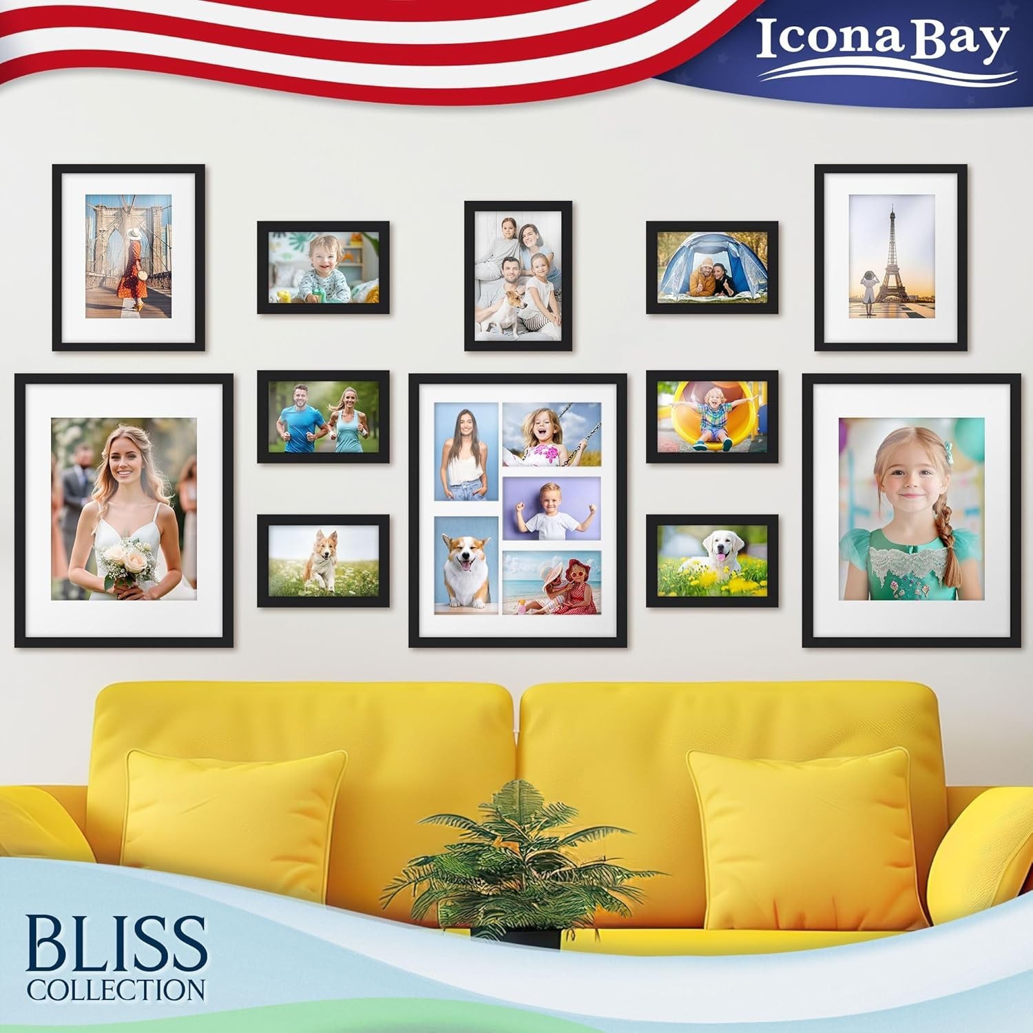 12X12 Picture Frame Black Display Pictures 8X8 with Mat or 12X12 without Mat for