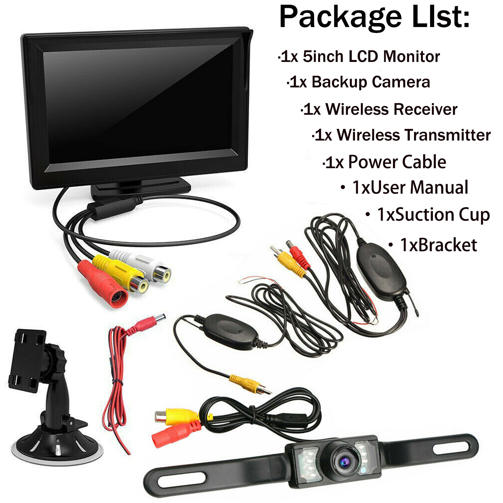 5" Monitor Backup Camera Car Rear View Wireless HD Parking System Night Vision