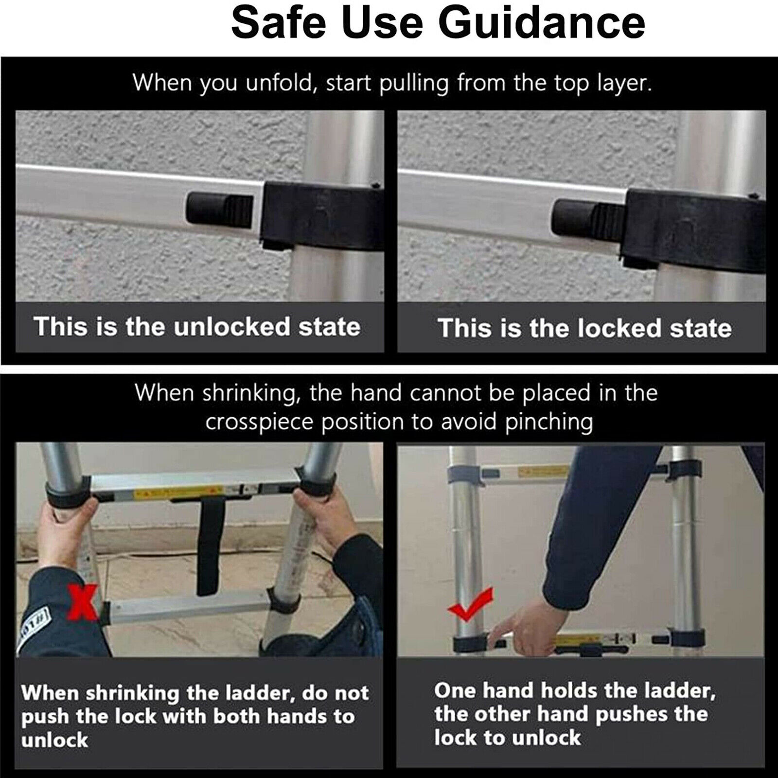 8-16FT Steel Telescoping Ladder Extension Ladders Retraction Collapsible Folding