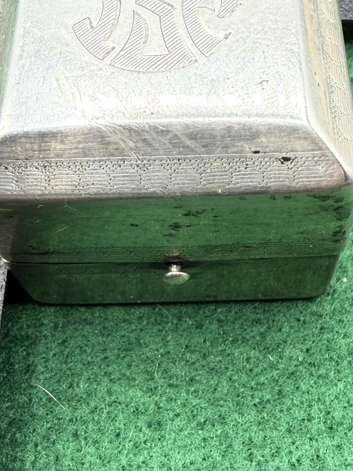 VINTAGE STERLING RING BOX HAS A MONOGRAM SCUFF RECESSED BOTTOM