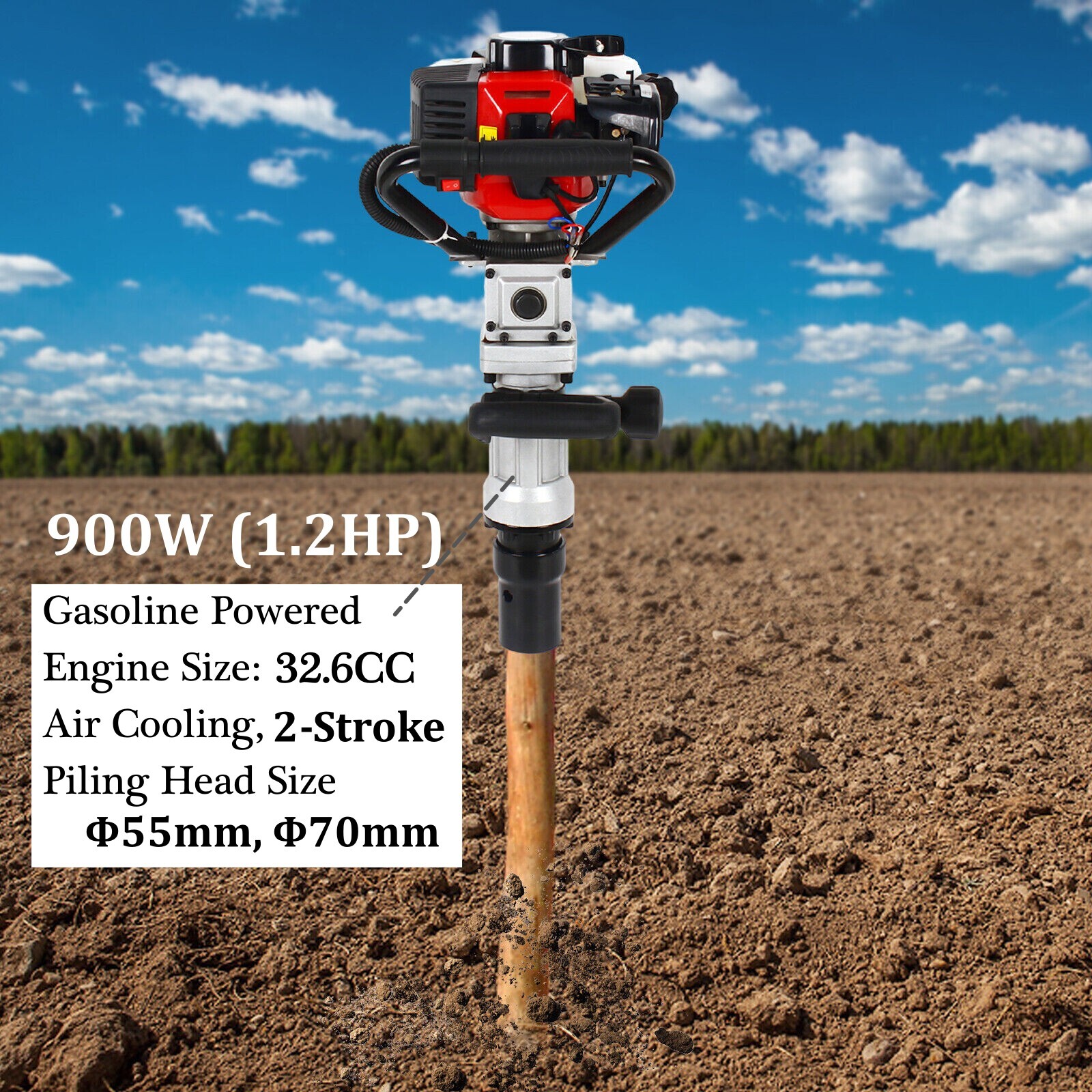 2 Stroke Gas Powered T Post Driver 32.7cc Fence Pile Driver Hammer Push Pile Kit