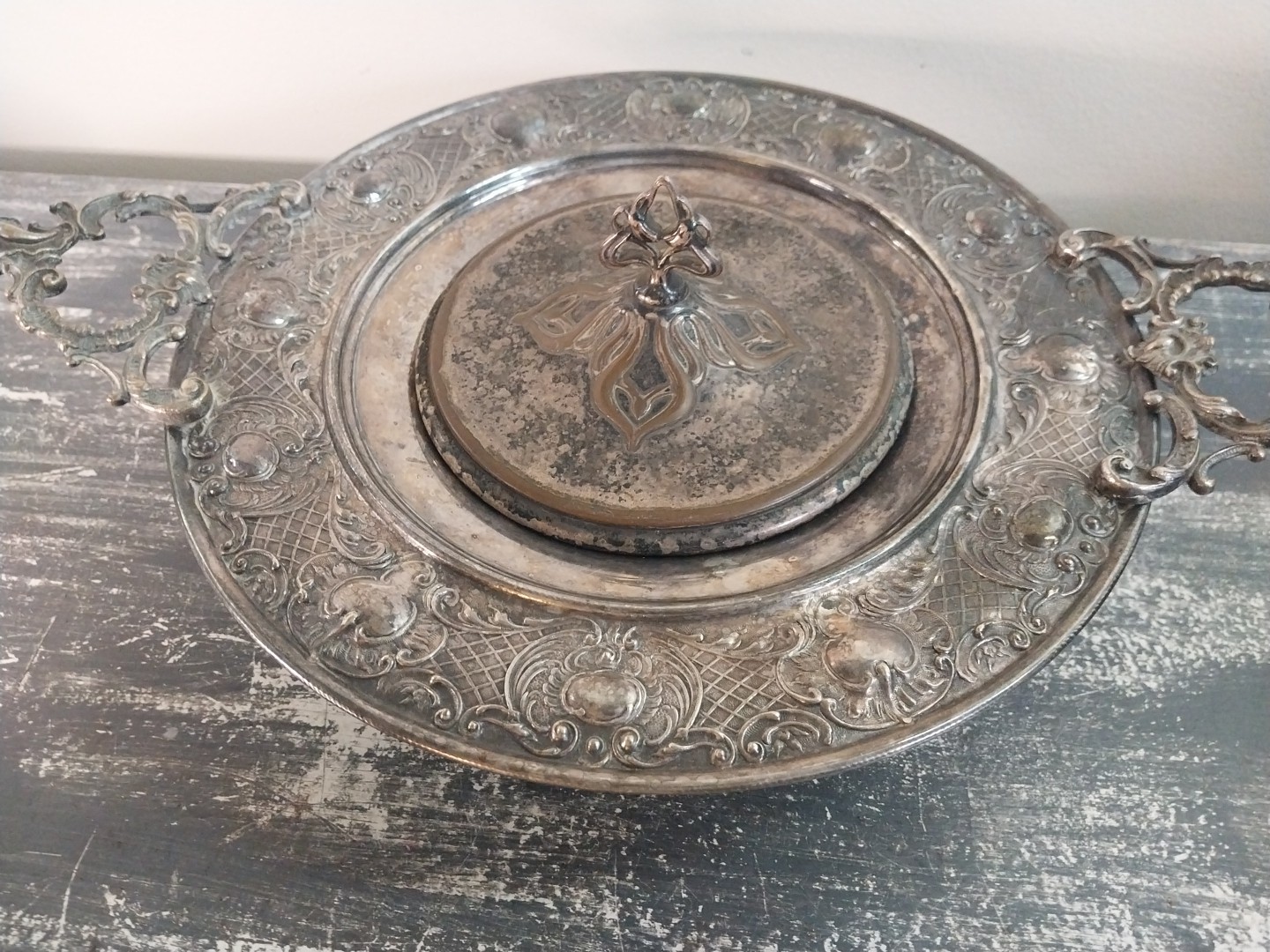 Antique Silver Plate Candy Dish W Handles