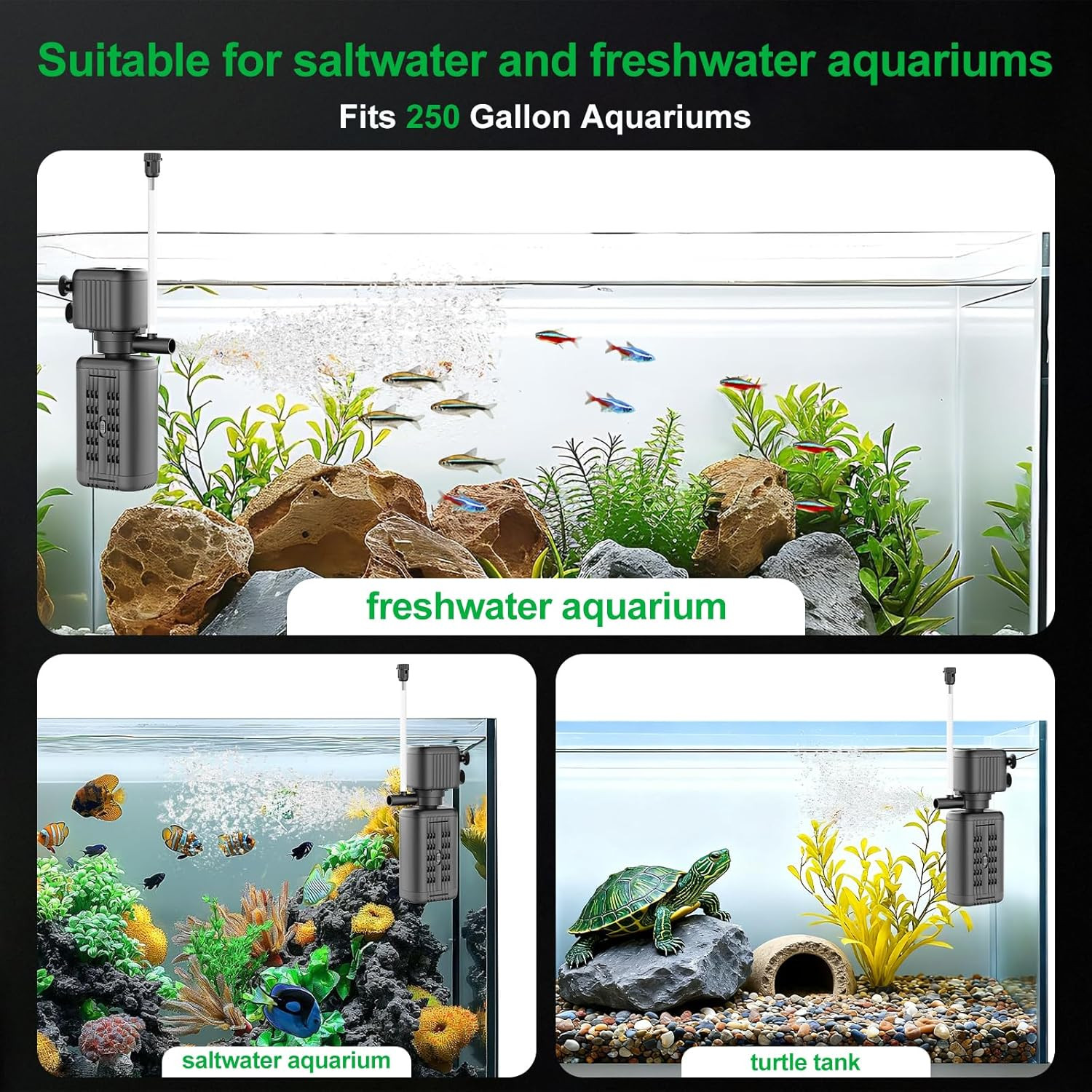 40-150 Gallon Internal Aquarium Filter, 4-In-1 Submersible Power Fish Tank Filte