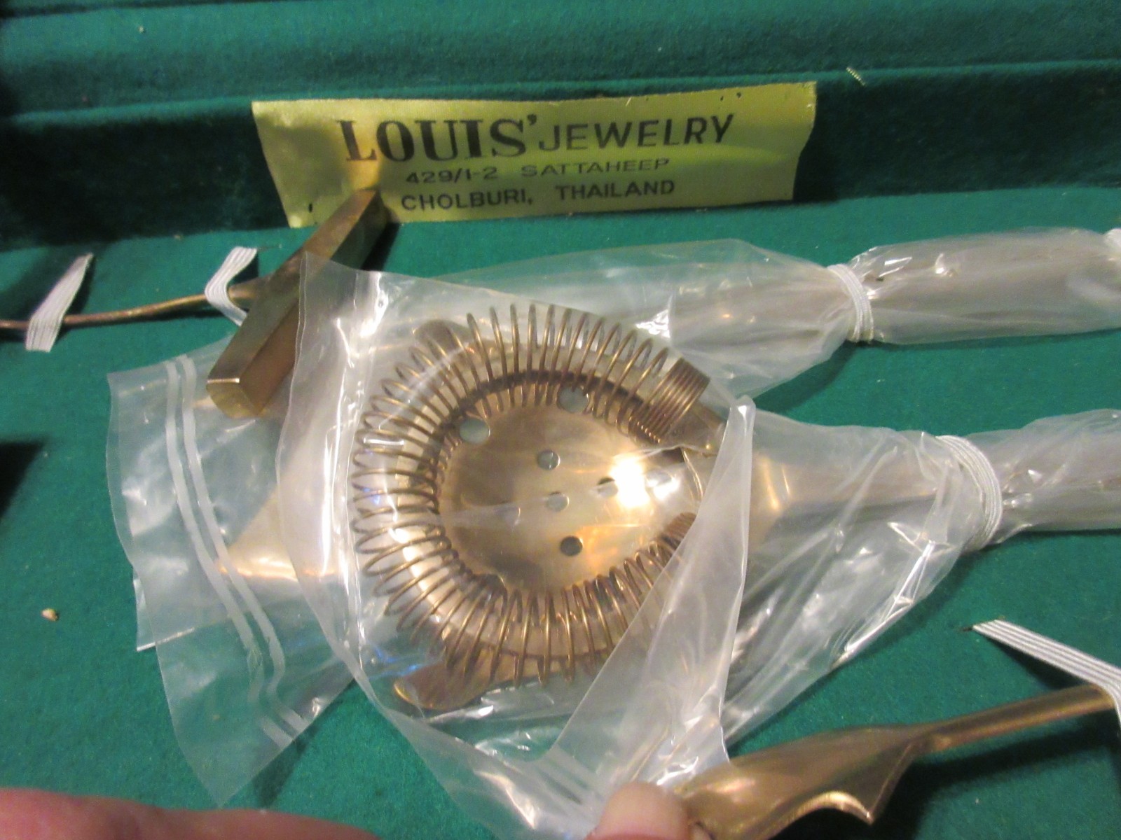 Vintage Cocktail Tool Kit Bar Set Teak Case Bronzeware 9 pc Thailand Nice