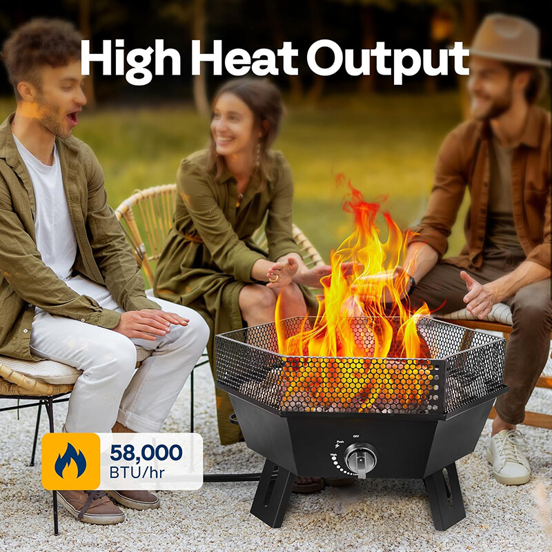 Portable Propane Outdoor Gas Fire Pit W/ Cover & Carry Kit 20-Inch 58,000 BTU