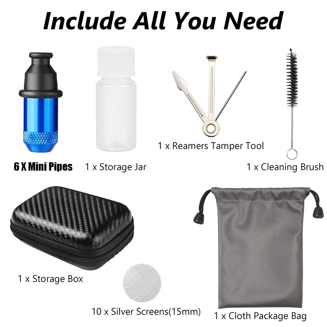 6 Pc Sneak a Toke Mini One Hitter Metal Tobacco Portable Smoking Pipe With Tools