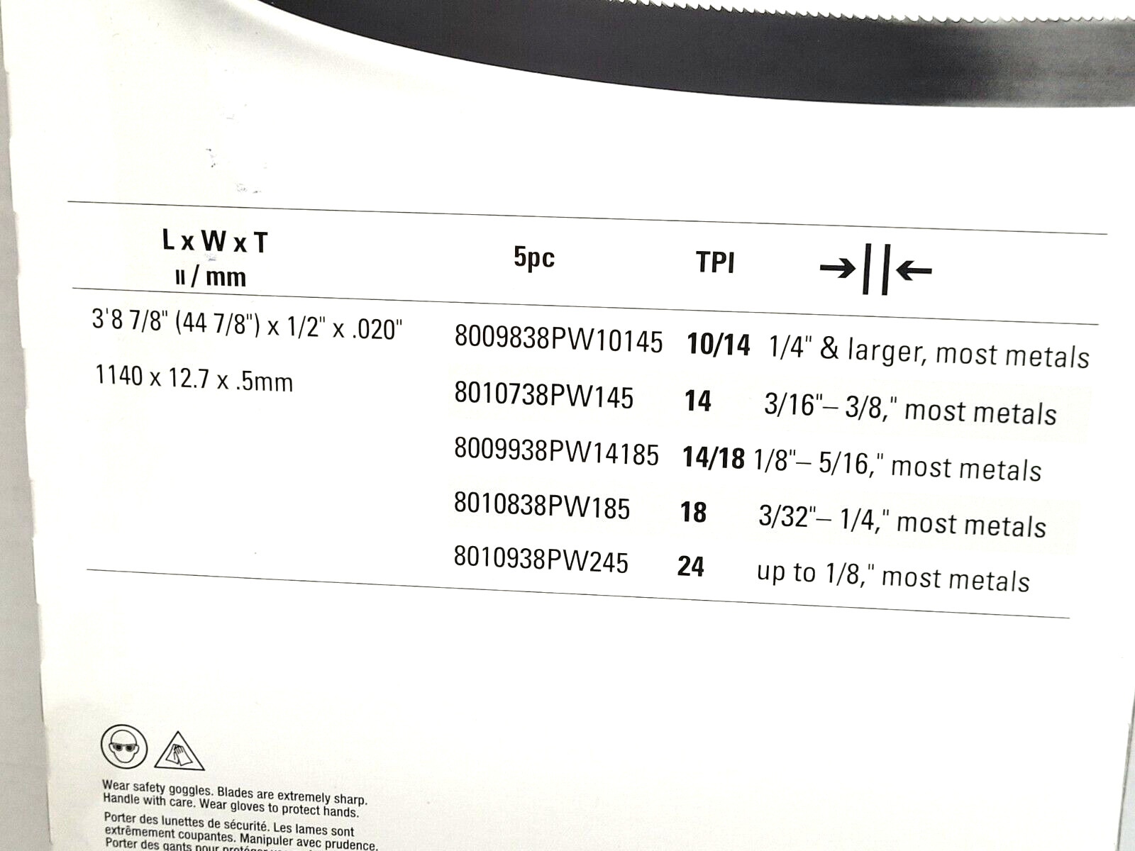 44-7/8" x 1/2 x 10/14 TPI Band Saw Blade Lenox Wolfband 8009838PW10145 Pack of 5