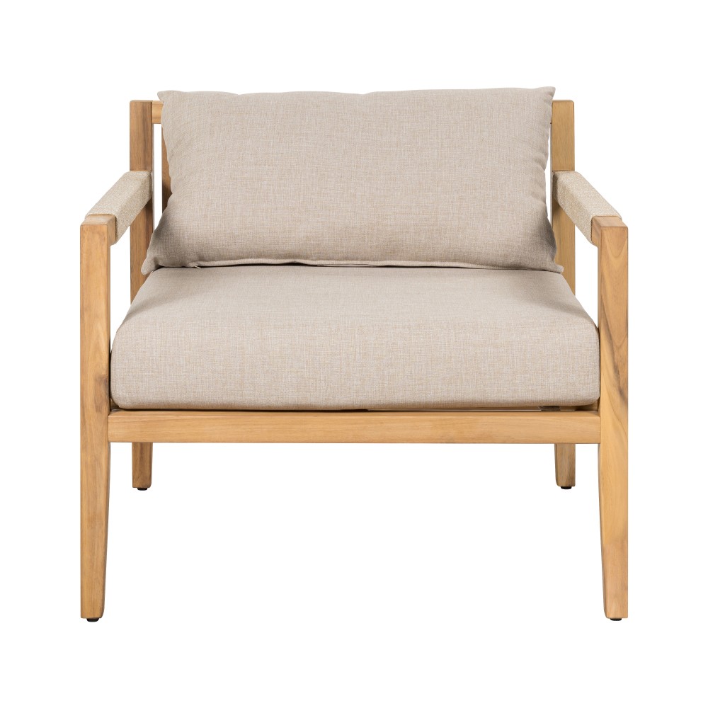 Acacia Wood Rope Chair Patio Set with Table & Beige Cushions