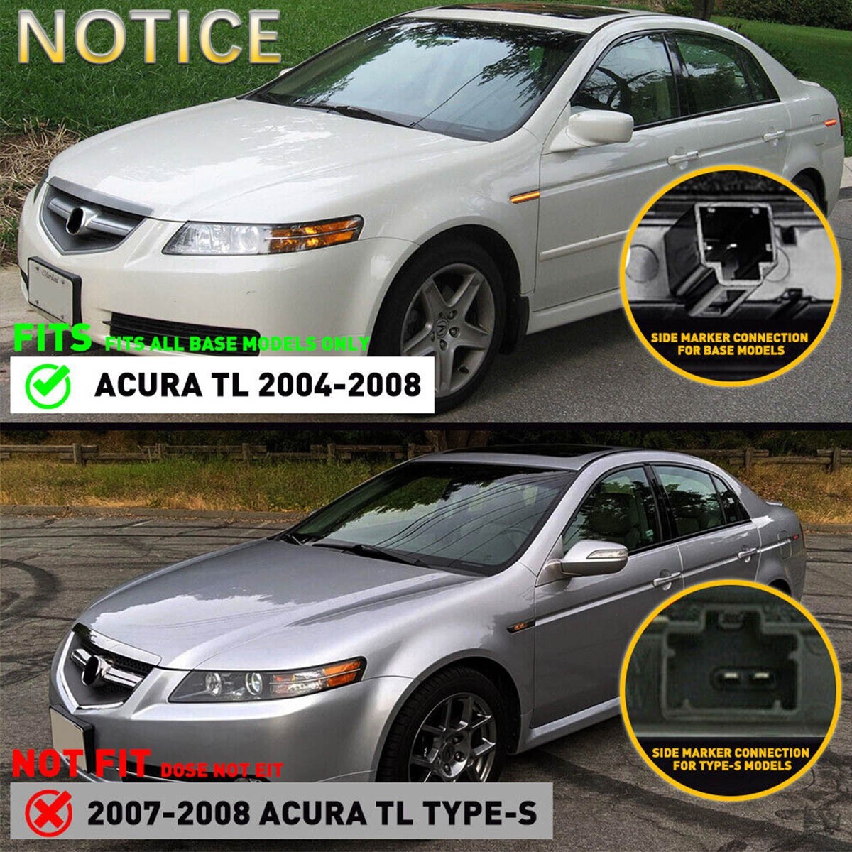 4PCS For 2004-2008 Acura TL Smoked Lens LED Front Rear Fender Side Marker Lights