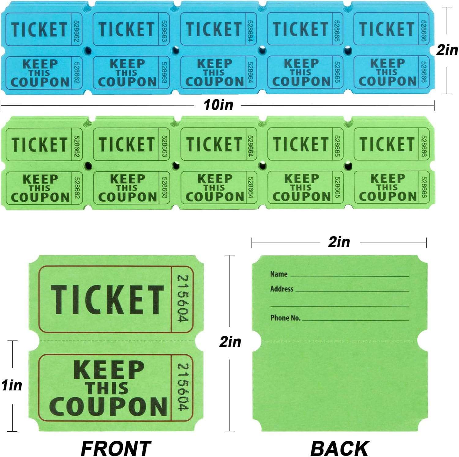 800PCS Raffle Tickets Roll - 50/50 Double Raffle Tickets, Perforated Line Consec