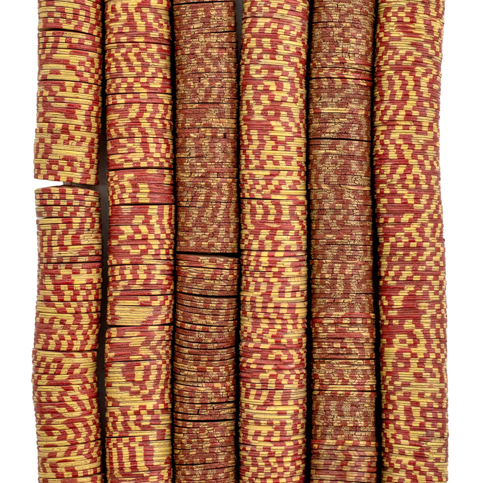 Rare Red Patterned Vintage Vinyl Beads 7mm Ghana African Heishi 26 Inch Strand