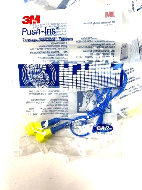 3M PUSH-IN CORDED EAR PLUGS NRR 28DB  #318-1003 - 10 PAIRS - NEW!