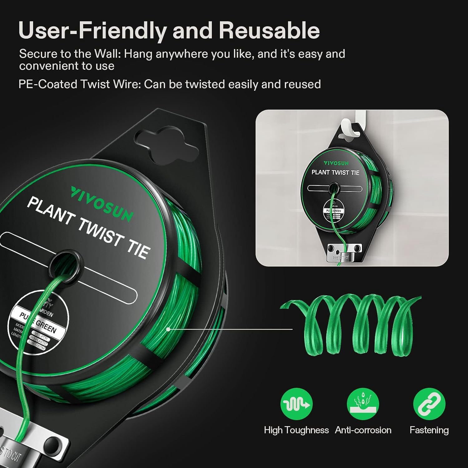 VIVOSUN 164/328ft PE-Coated Twist Tie Wire Roll w/ Cutter Garden Plant Cable Tie